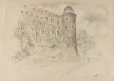 Ротач Александр Лукич. Вид на Райскую башню Выборгского замка. 1950-е.