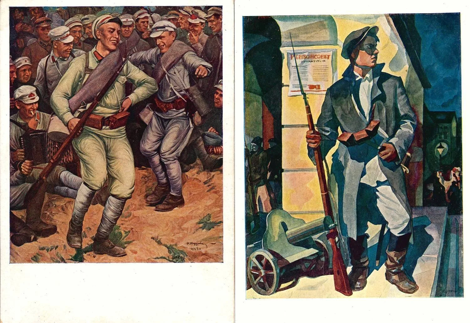 3 художественные открытки «Революция и Гражданская война». СССР, 1929 - 1934 годы.