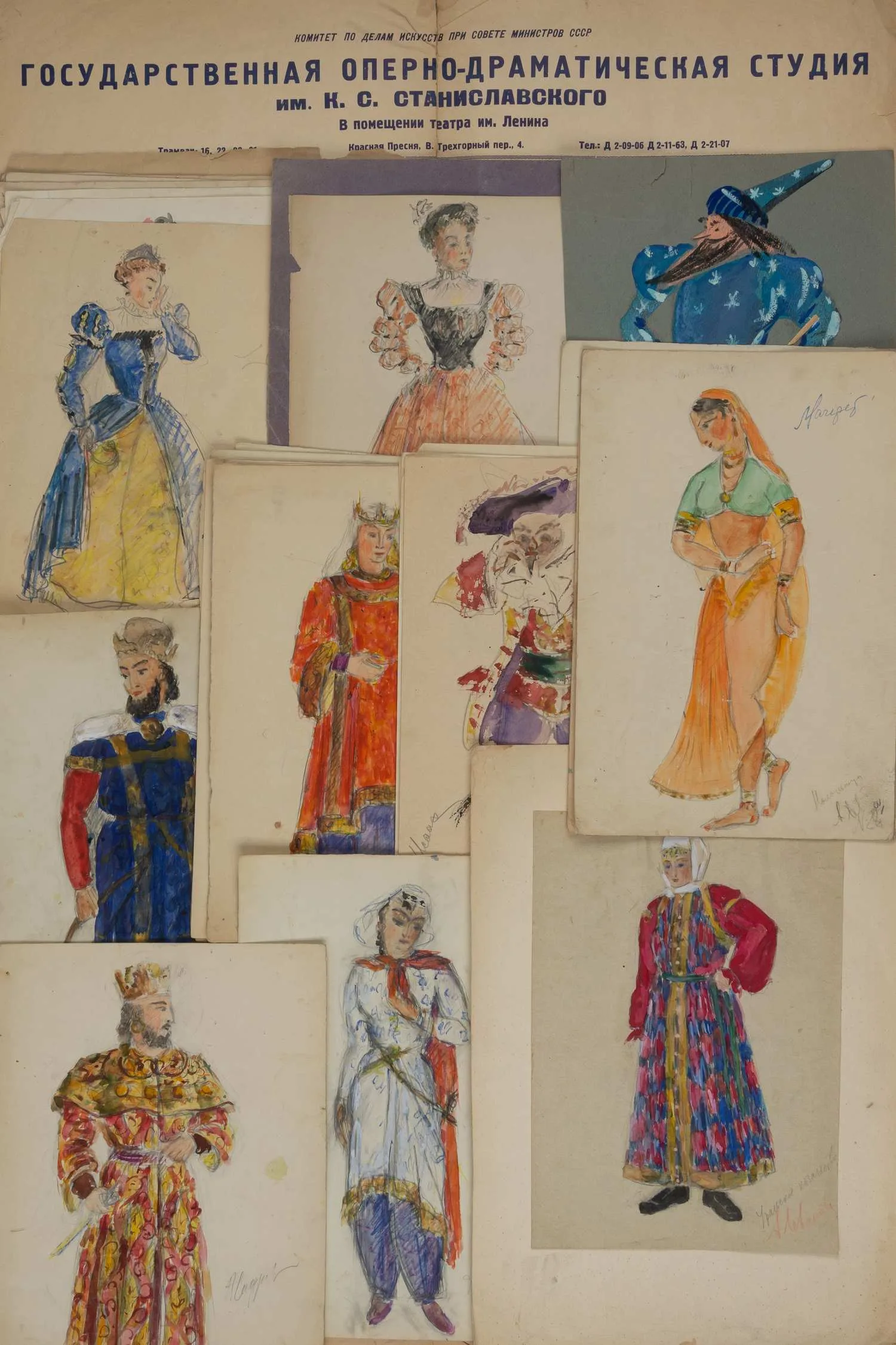 Левашова Алла Александровна. Эскиз костюмов к спектаклю «Фархад и Ширин» Ю.Н. Мальковского. 1946. 32 листа.