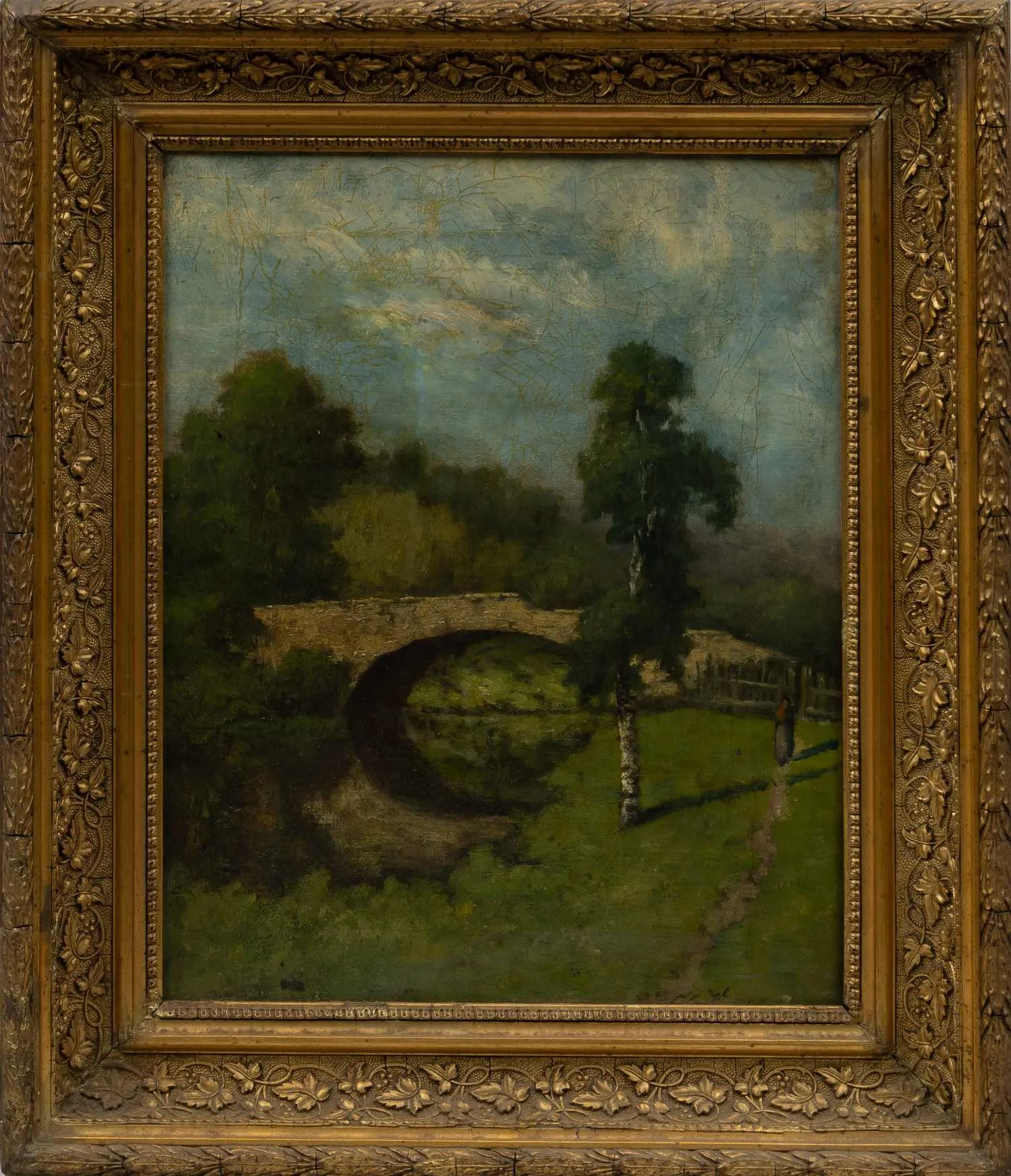 Vandammer Charles (Вандамм Шарль). Мост на деревенской реке. Бельгия, конец XIX века.