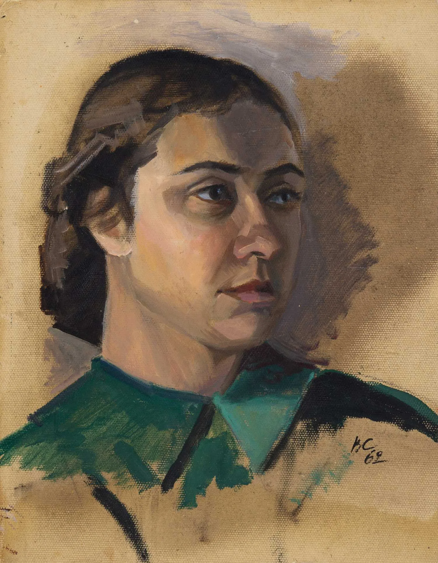 Неизвестный художник (Монограмма ВС). Женский портрет. СССР, 1962.