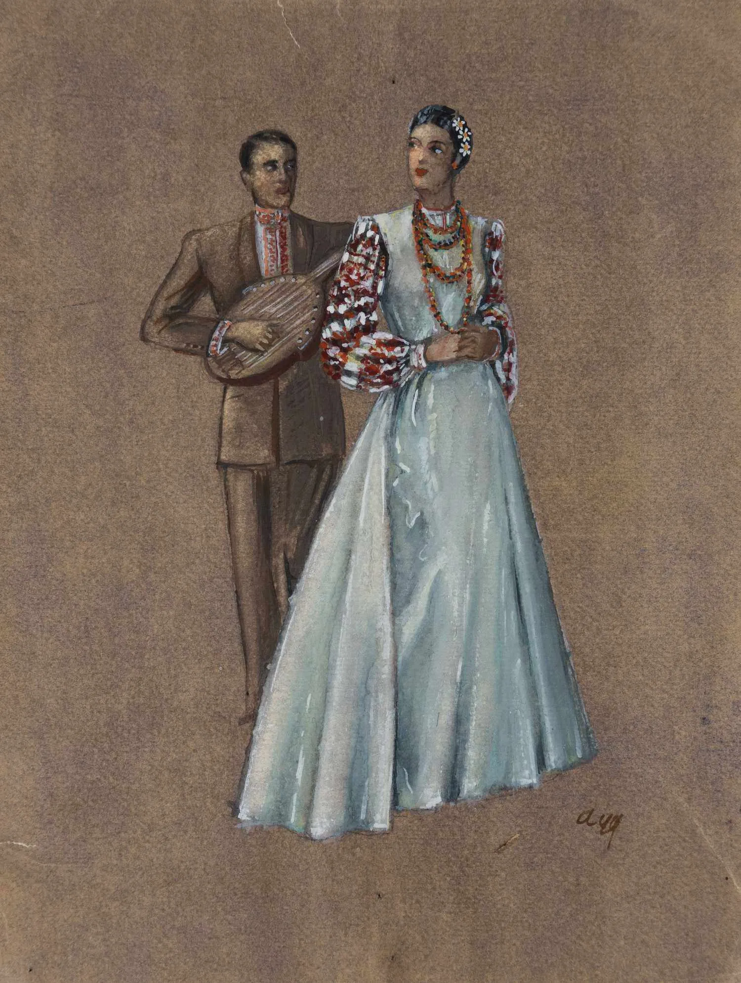 Аладжалов Семен Иванович. Эскиз костюмов певицы и музыканта. 1949.