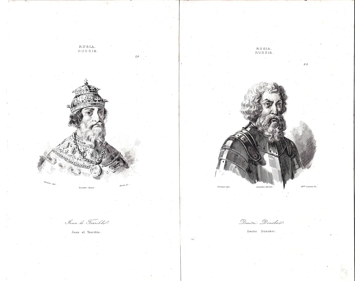 Лемайтре А.Ф. (по оригиналу Верне). Гравюры «Дмитрий Донской», «Иван Грозный». Франция, 1840.