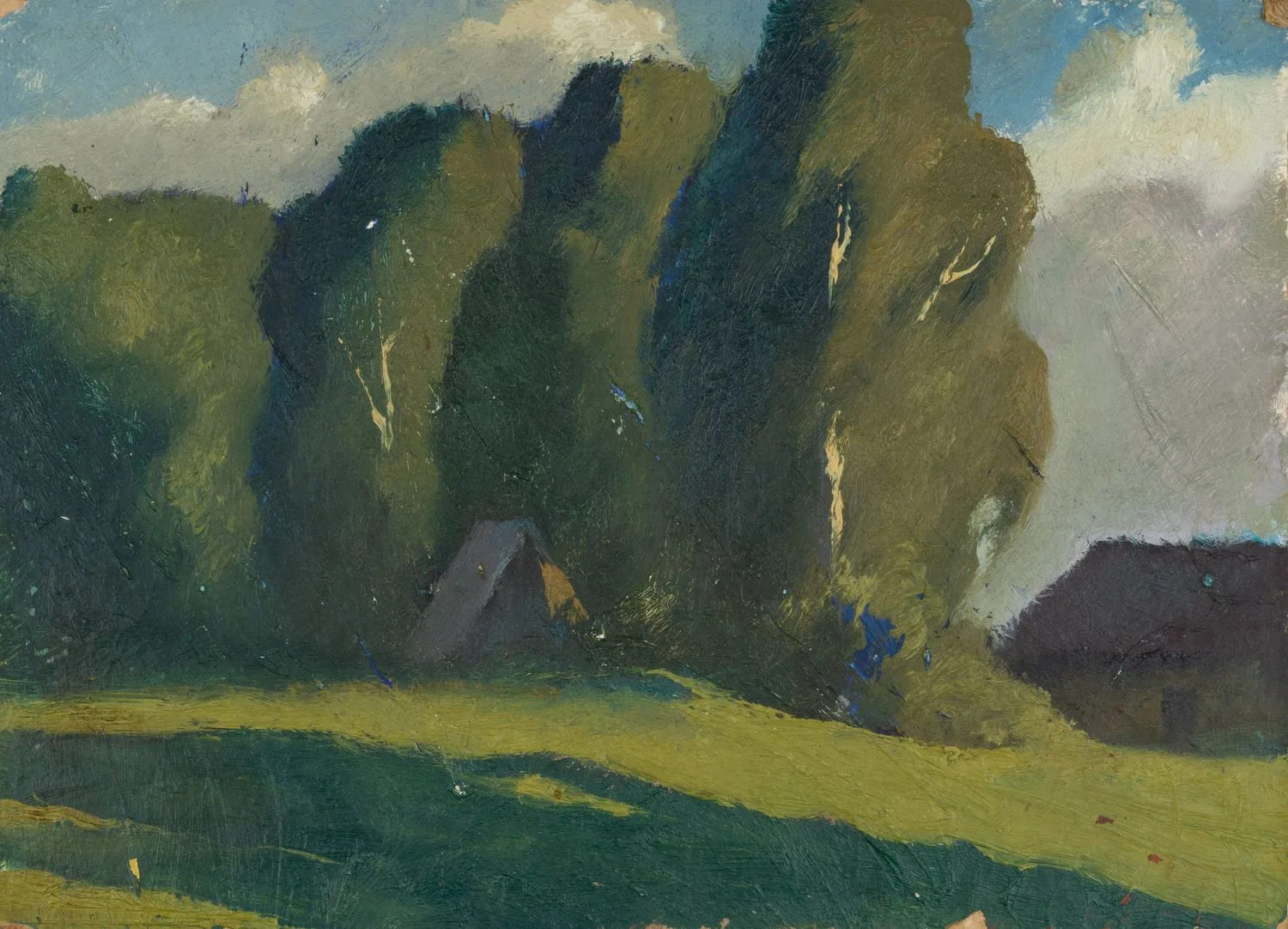 Неизвестный художник (По подписи Стерлигов). Деревня на опушке леса. 1915.