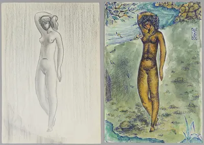 Рябов С. Нимфа у воды. Рисунок и эскиз. 1980-е годы.