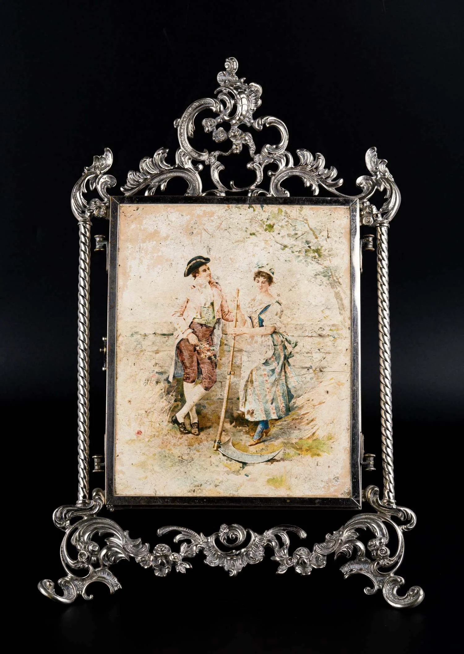 Настольное складное зеркало с хромолитографиями. Франция, 1860-1880-е годы.