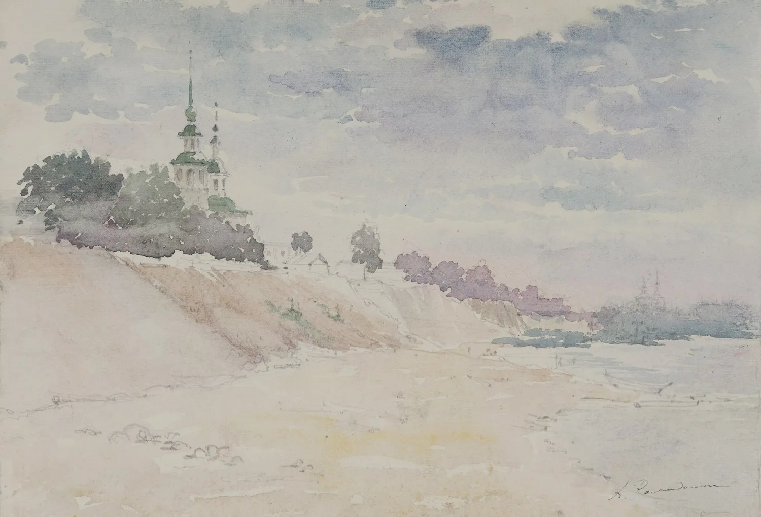 Ромодановская Антонина Алексеевна. Пейзаж с церковью. 1950-е годы.