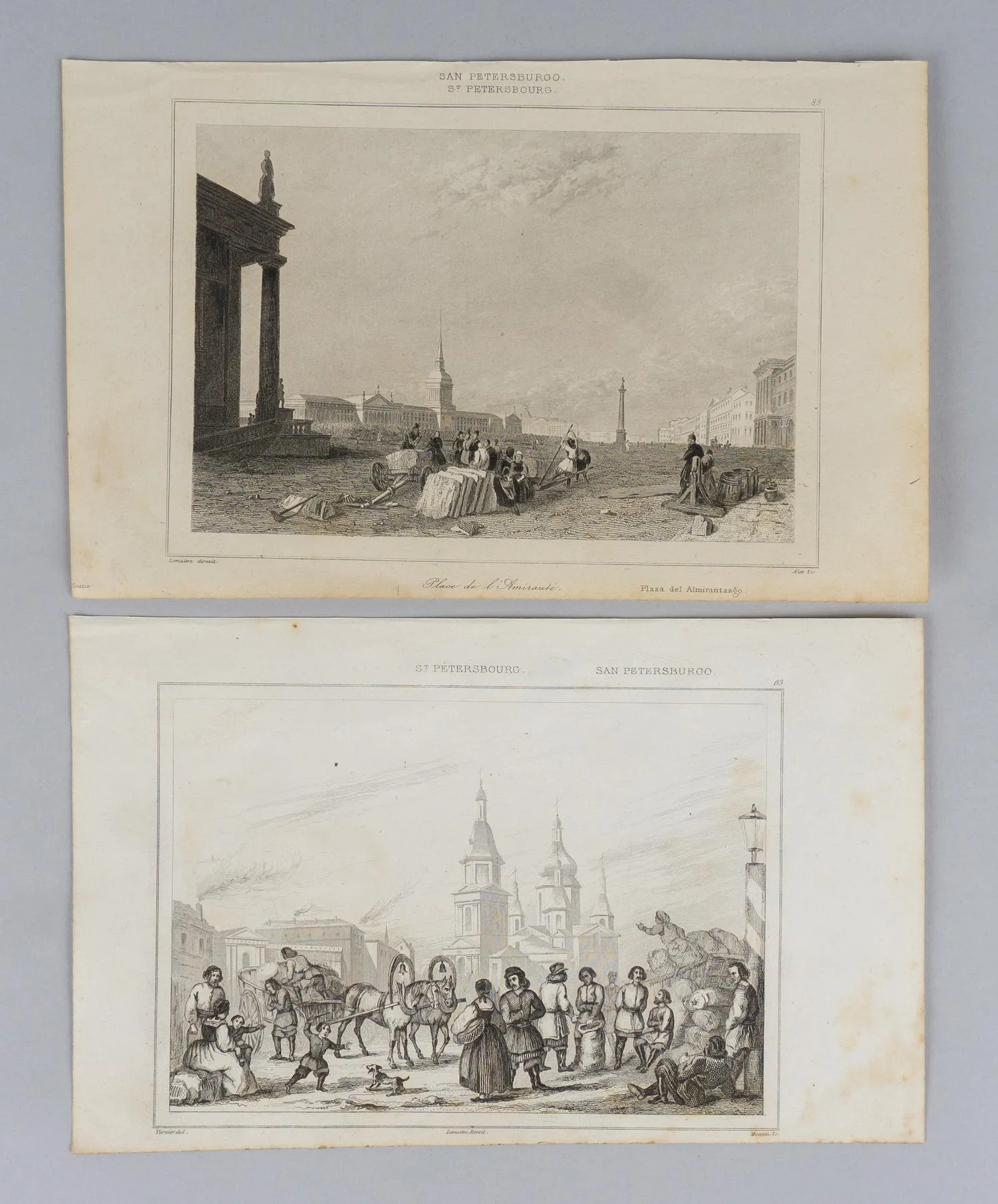Лемайтре А.Ф. (одна по оригиналу Верне). 2 гравюры с видами Санкт-Петербурга. Франция, 1840.