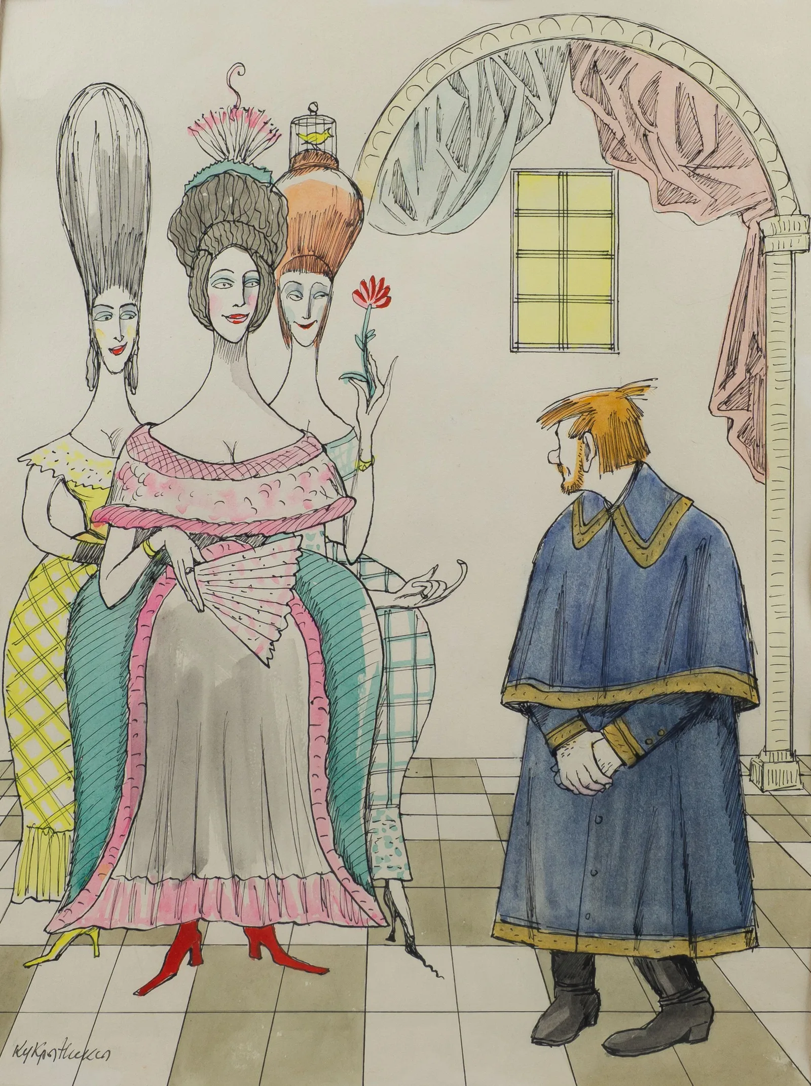 (Кукрыниксы в подарок зам. министра культуры СССР В.С. Кеменову) Кукрыниксы, Эскиз к иллюстрации книги Н.С. Лескова "Левша". 1978