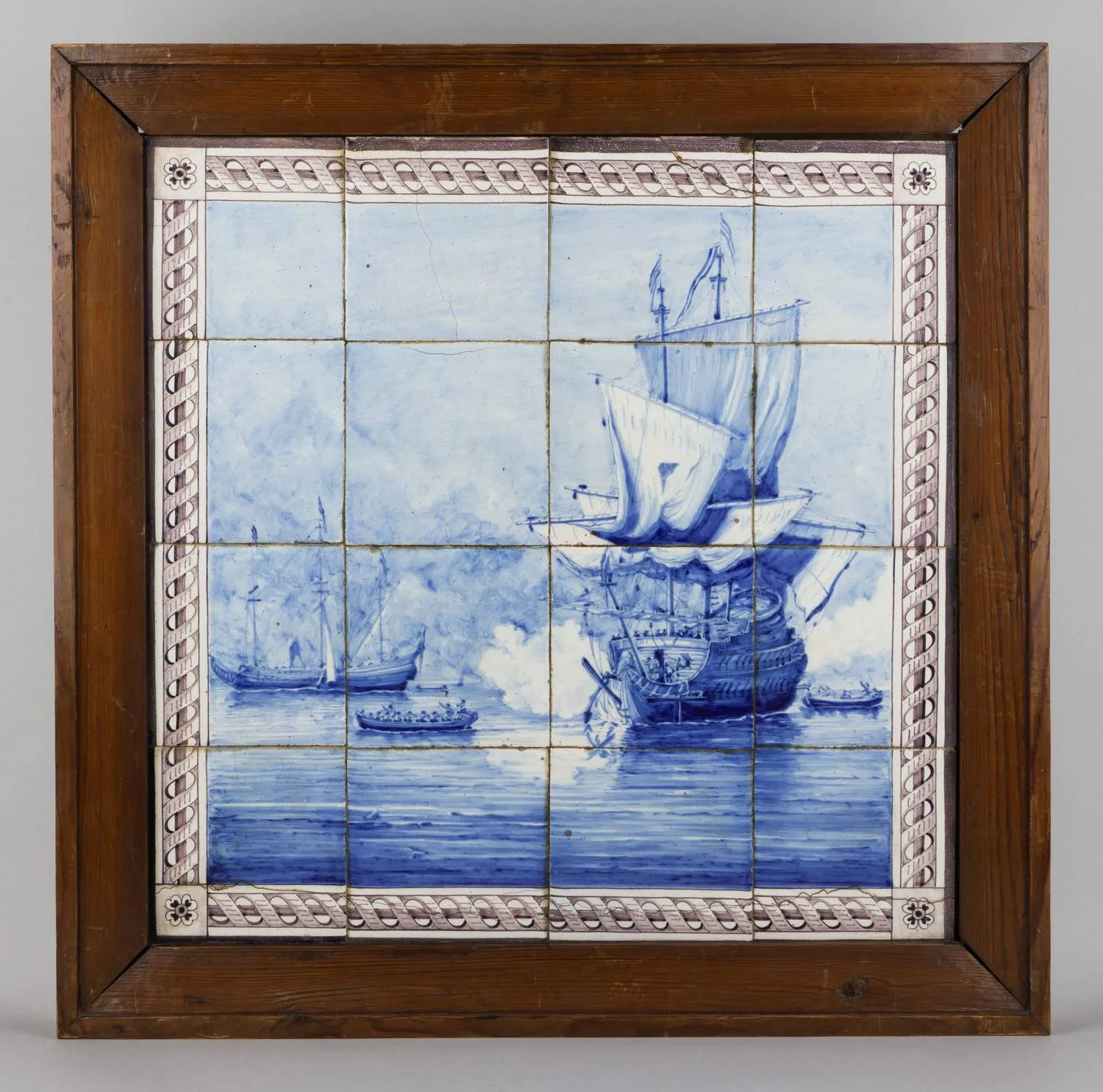 Панно из изразцов изображением парусников на море. Голландия, конец XIX века.