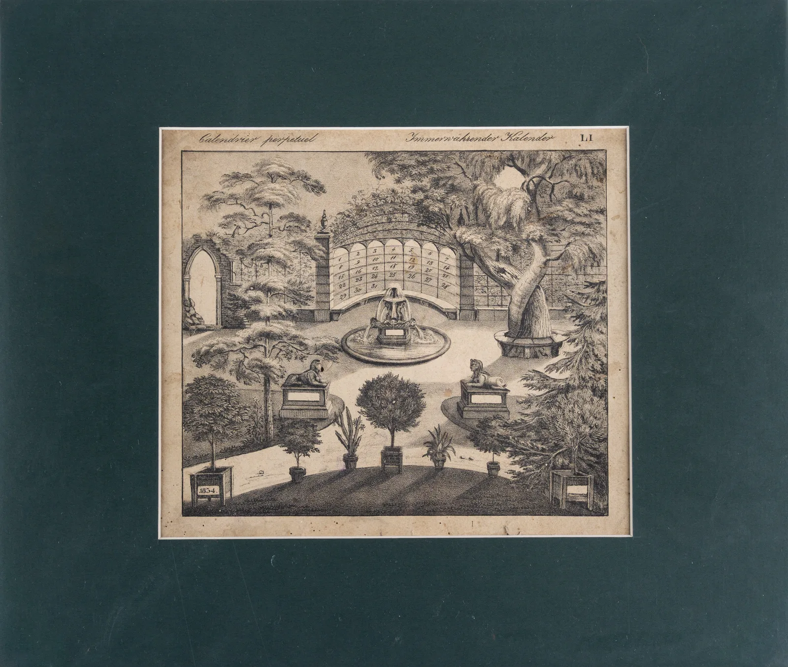 Гравюра «Трельяж парка. Вечный календарь». Франция, Париж, 1834.