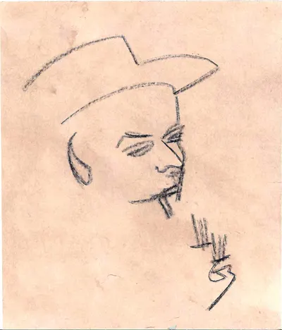 Шварц Шолом Аронович. Портрет мужчины в шляпе. 1963.