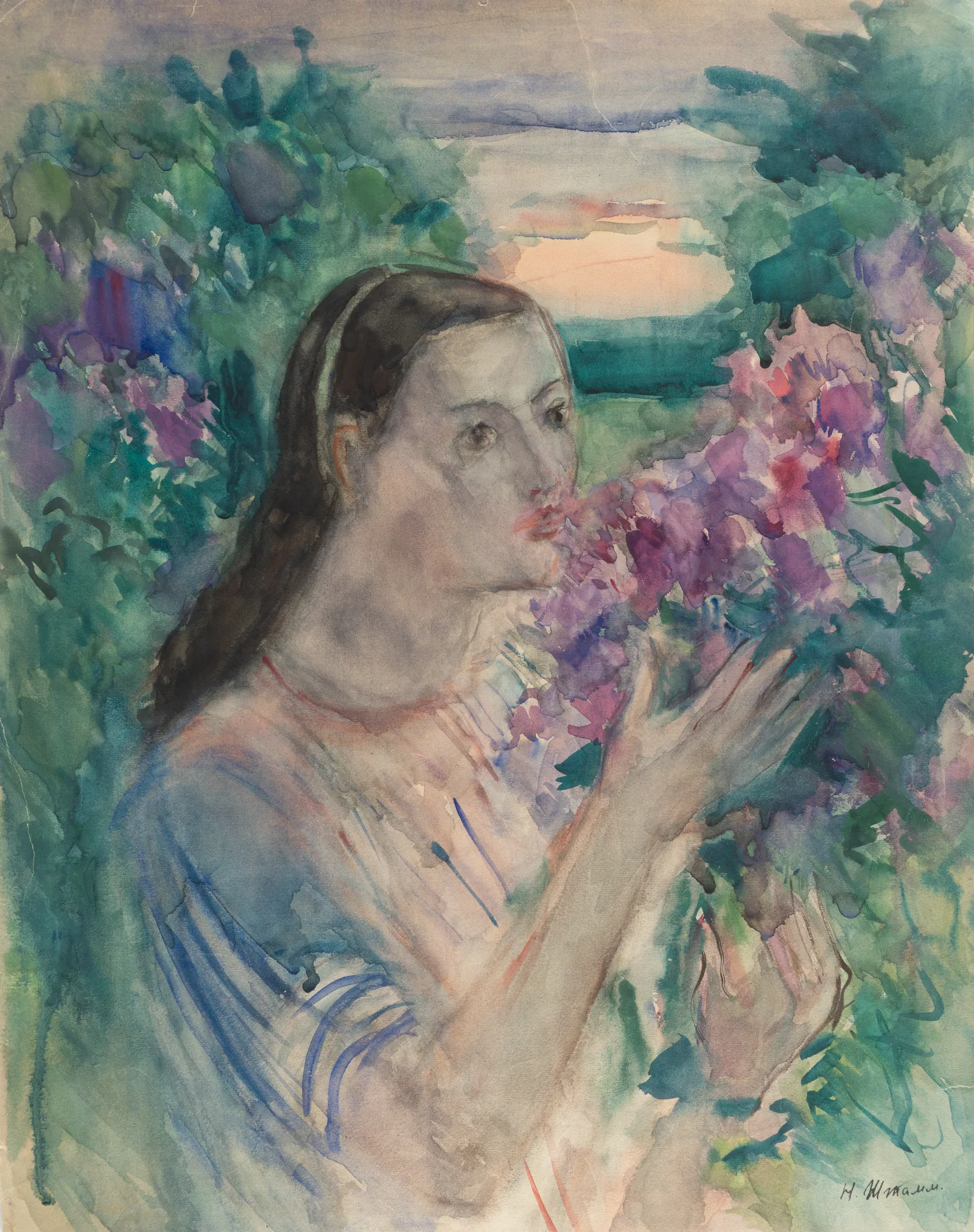Штамм Николай Львович. Девушка с сиренью. 1961.