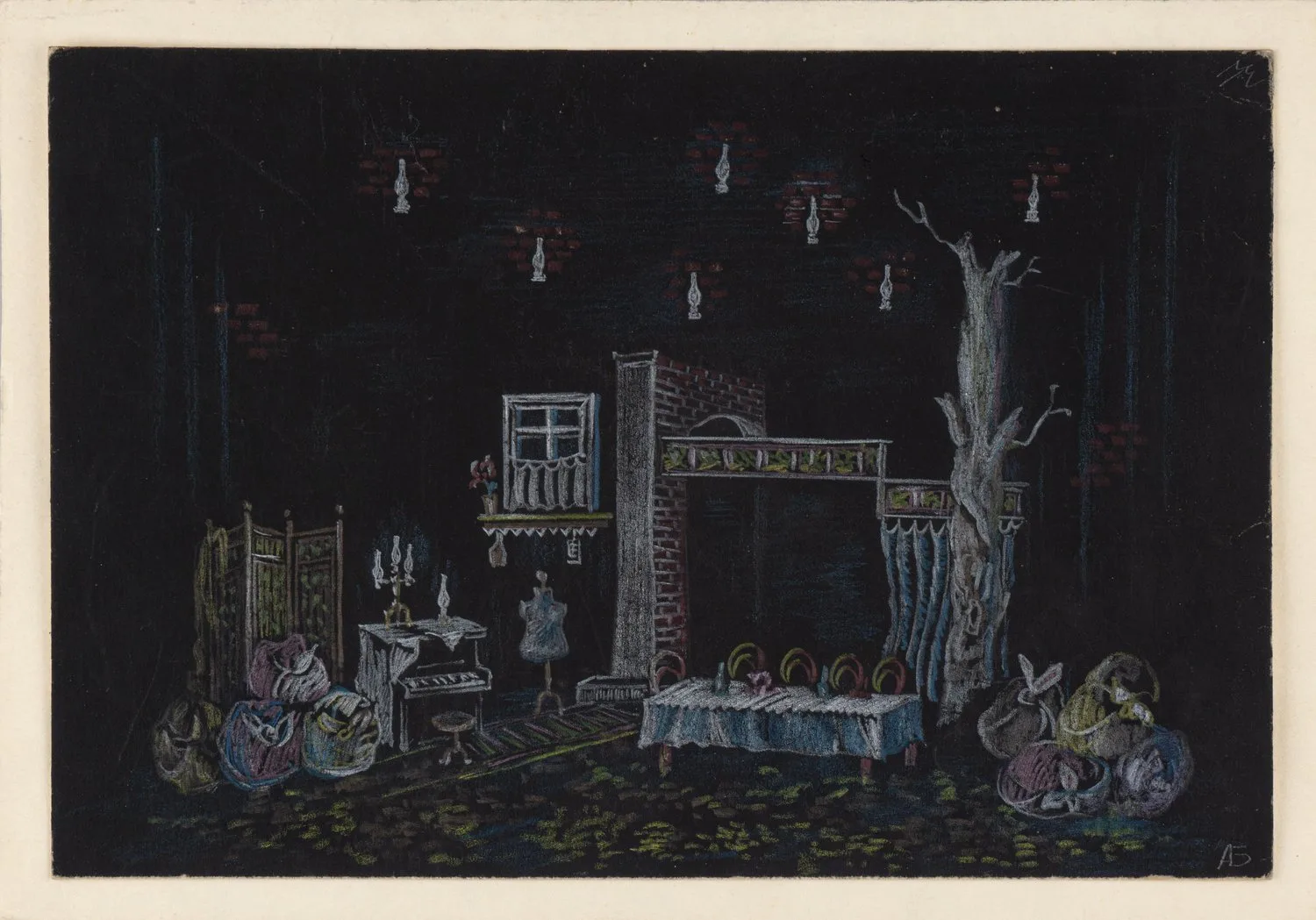 Бомштейн Александр Абрамович. Эскиз театральной декорации комнаты. 1970-е годы.