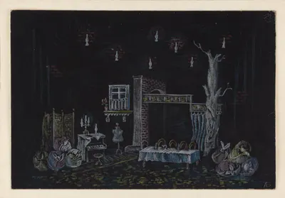Бомштейн Александр Абрамович. Эскиз театральной декорации комнаты. 1970-е годы.