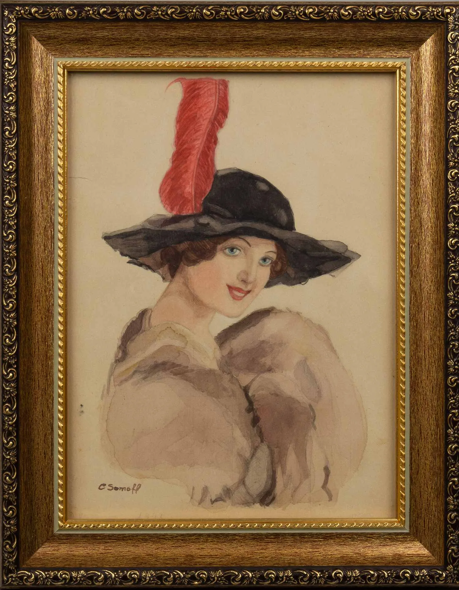 Сомов Константин Андреевич (?). Девушка в шляпе с пьером. 1935.