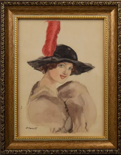 Сомов Константин Андреевич (?). Девушка в шляпе с пьером. 1935.