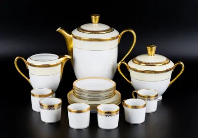 Кофейный сервиз c лавровым орнаментом и золочением. Франция, Limoges, вторая половина XX века.