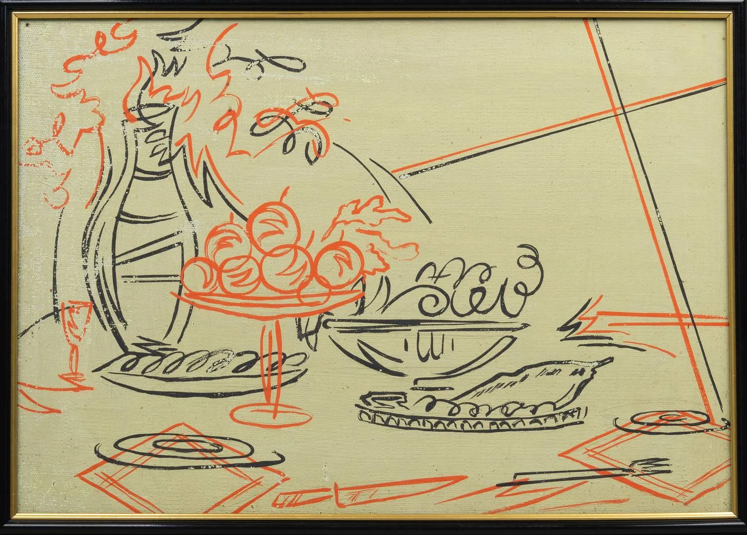 Неизвестный художник. Натюрморт кухонный с салатом и мясом. 1980-е годы.