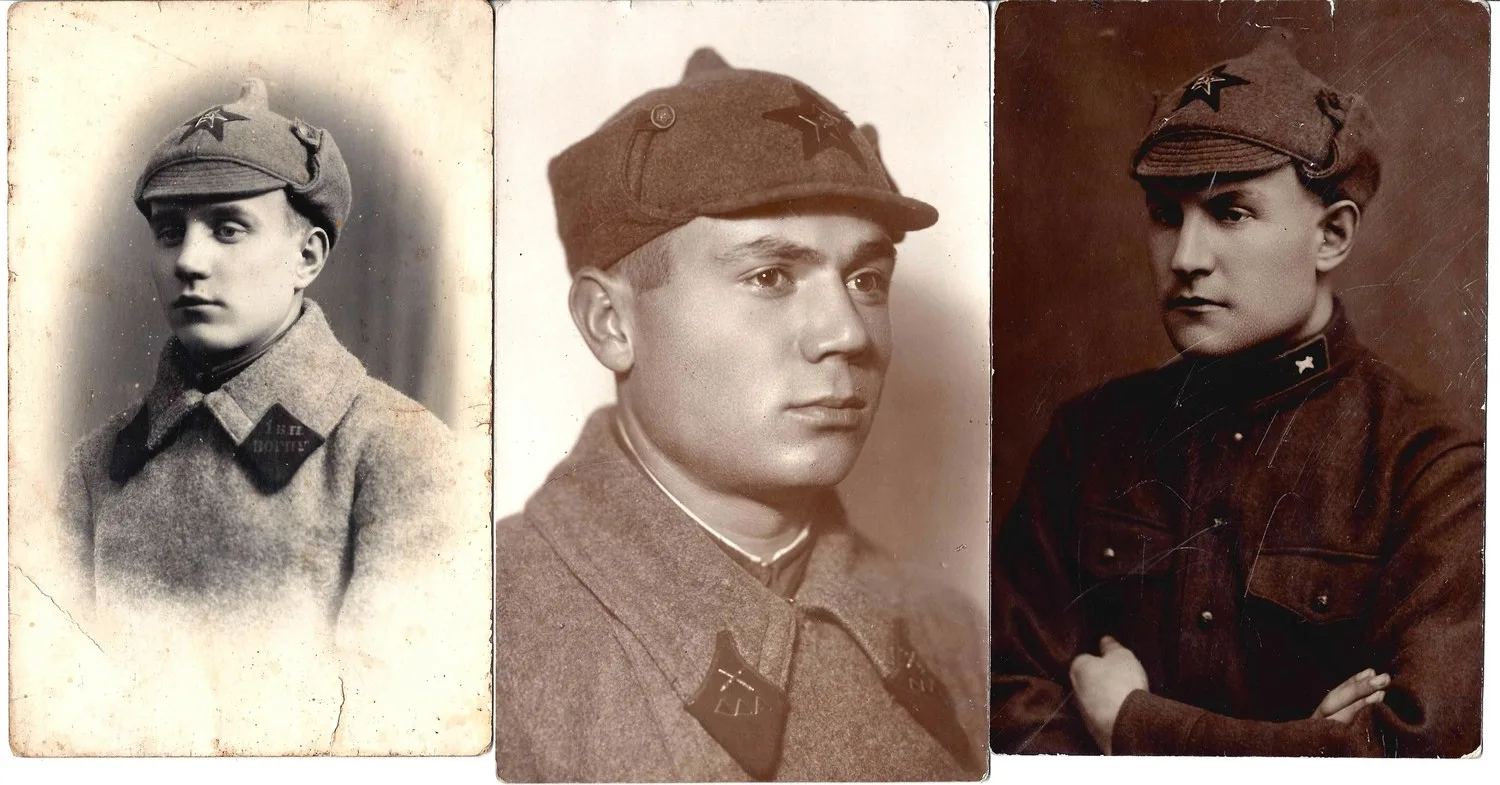 3 фотографии (формат открытки) «На службе Советской Родине». СССР, 1920-е - 1930-е годы.