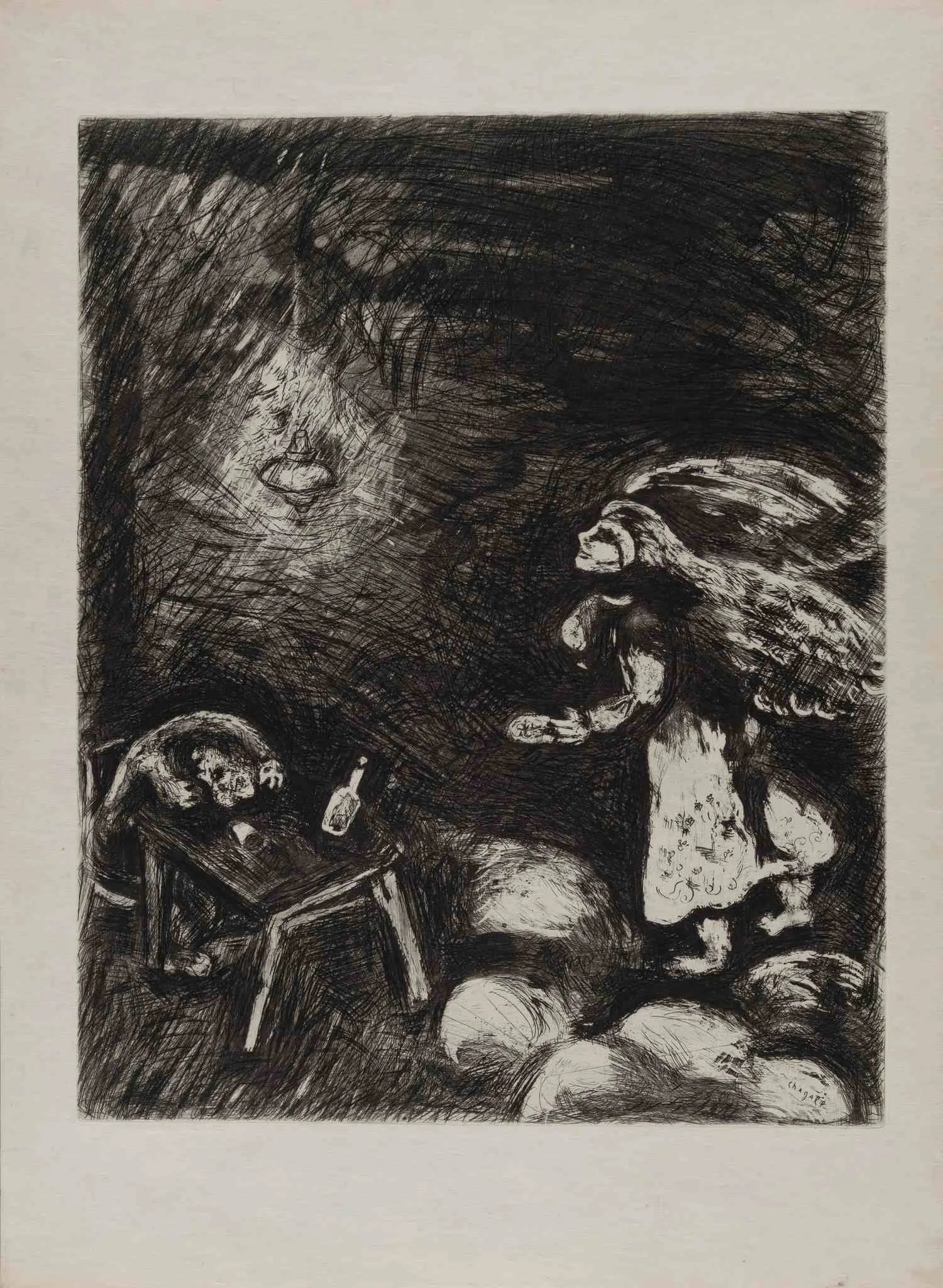 Шагал Марк Захарович . Пьяница и жена его. 1927. Иллюстрация к басне Жана де Лафонтена.