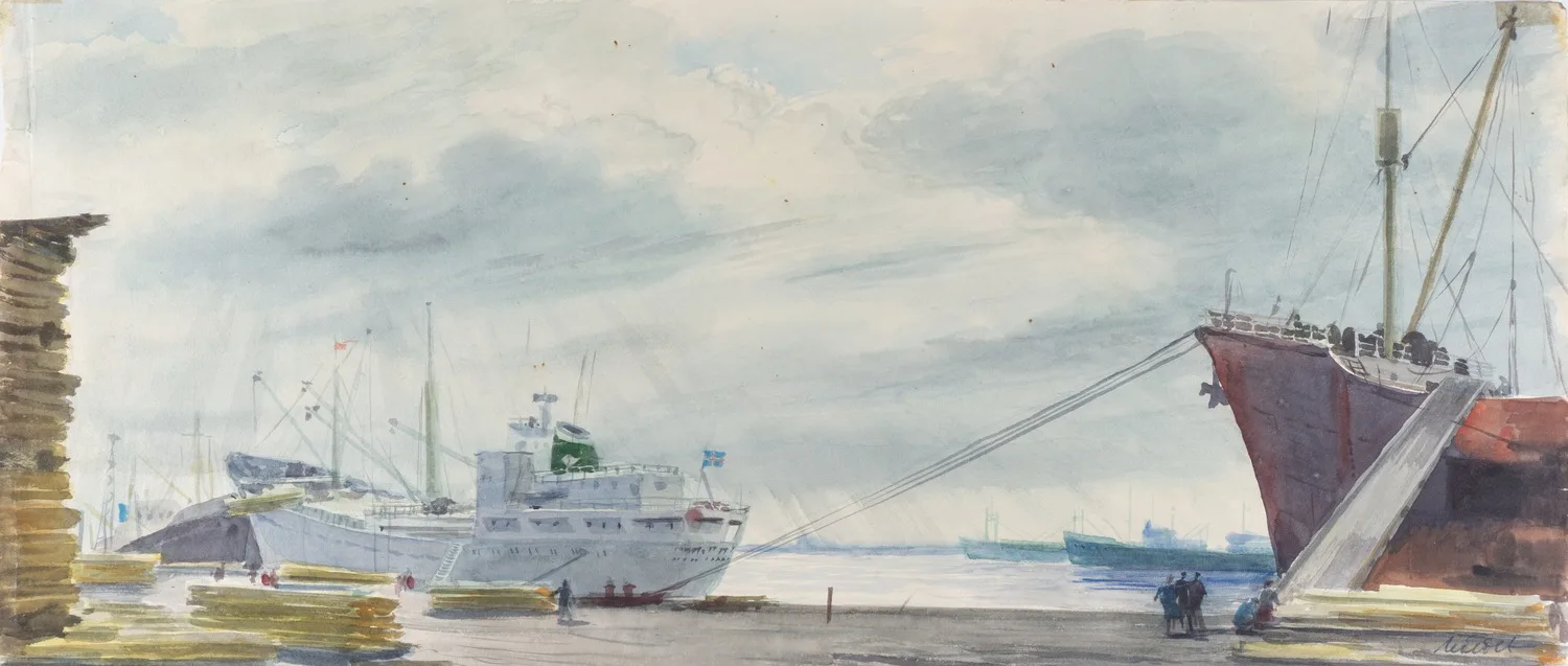Лебедев Георгий Георгиевич. Порт на Волге. 1960-е годы.
