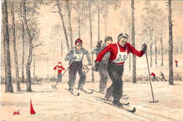 Титов Я.В. Открытки ""Футбол"", ""Лыжники"" (М., 1949).