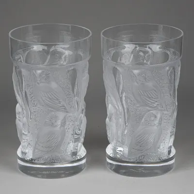 Парные стаканы с изображением сов. Франция, фирма Lalique, 1990-е годы.