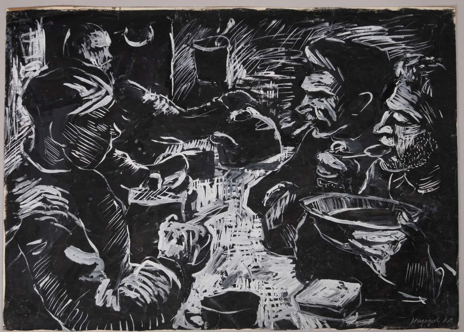 Назаров Константин Борисович. Обед. Рыбаки севера. Бумага, темпера. 1966.