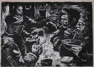 Назаров Константин Борисович. Обед. Рыбаки севера. Бумага, темпера. 1966.
